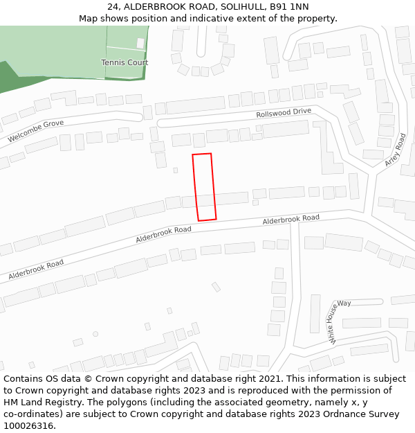 24, ALDERBROOK ROAD, SOLIHULL, B91 1NN: Location map and indicative extent of plot