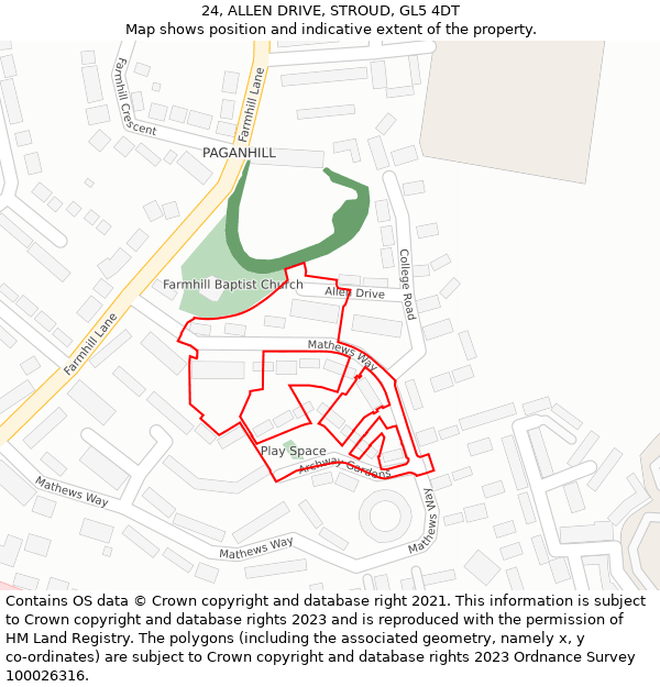 24, ALLEN DRIVE, STROUD, GL5 4DT: Location map and indicative extent of plot