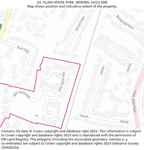 24, ALLEN HOUSE PARK, WOKING, GU22 0DB: Location map and indicative extent of plot