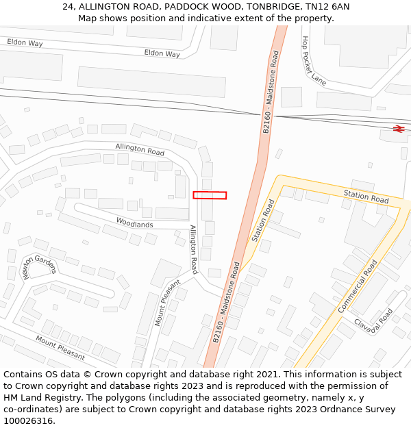 24, ALLINGTON ROAD, PADDOCK WOOD, TONBRIDGE, TN12 6AN: Location map and indicative extent of plot