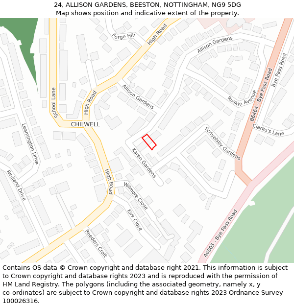 24, ALLISON GARDENS, BEESTON, NOTTINGHAM, NG9 5DG: Location map and indicative extent of plot