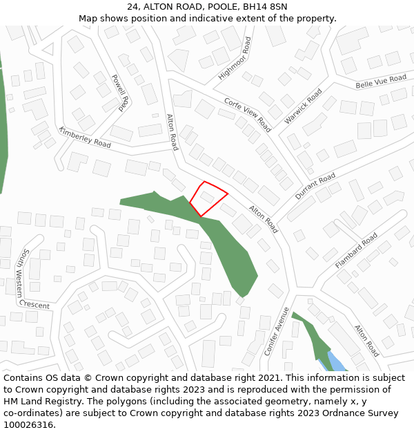 24, ALTON ROAD, POOLE, BH14 8SN: Location map and indicative extent of plot