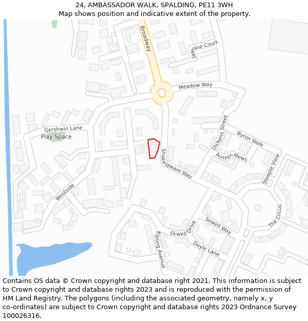 24, AMBASSADOR WALK, SPALDING, PE11 3WH: Location map and indicative extent of plot