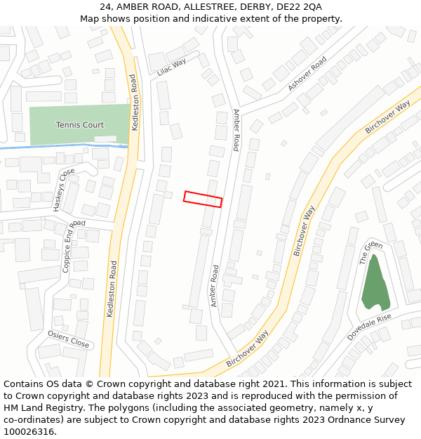 24, AMBER ROAD, ALLESTREE, DERBY, DE22 2QA: Location map and indicative extent of plot