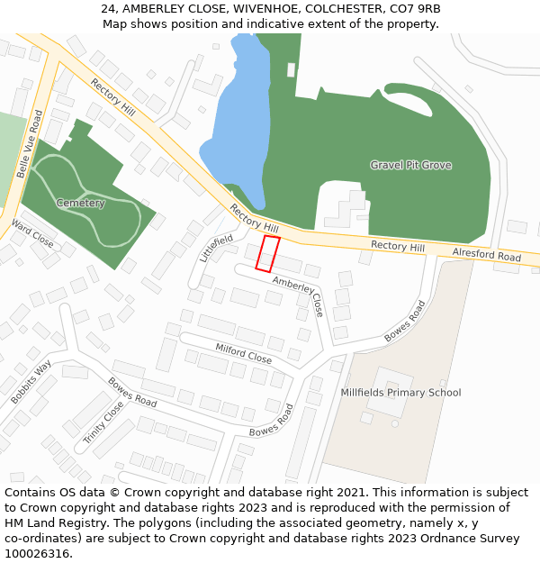 24, AMBERLEY CLOSE, WIVENHOE, COLCHESTER, CO7 9RB: Location map and indicative extent of plot