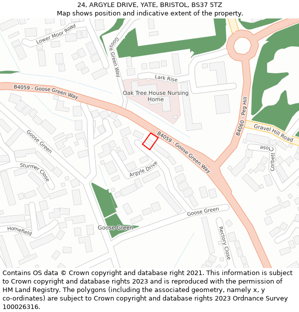 24, ARGYLE DRIVE, YATE, BRISTOL, BS37 5TZ: Location map and indicative extent of plot
