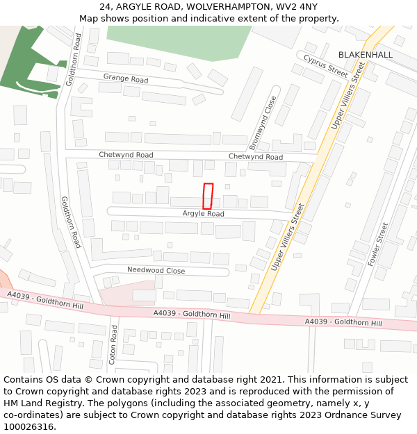24, ARGYLE ROAD, WOLVERHAMPTON, WV2 4NY: Location map and indicative extent of plot