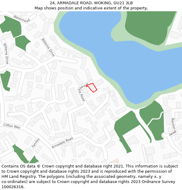 24, ARMADALE ROAD, WOKING, GU21 3LB: Location map and indicative extent of plot