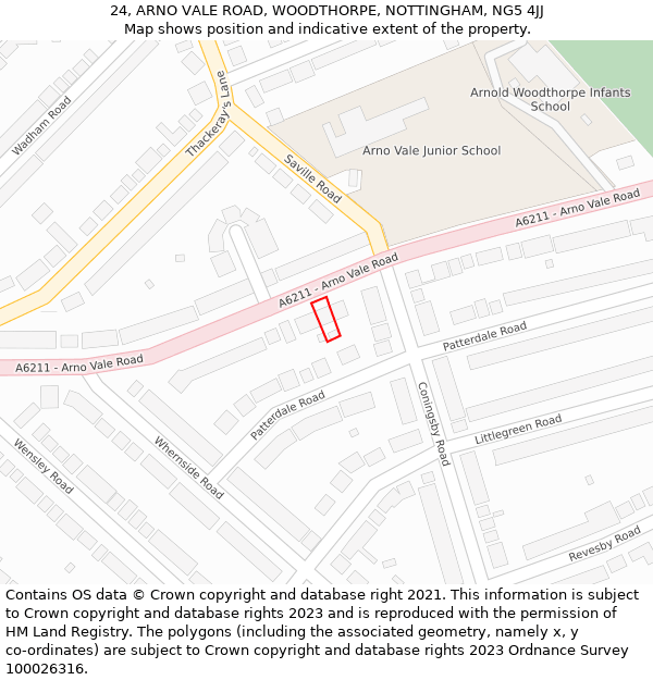 24, ARNO VALE ROAD, WOODTHORPE, NOTTINGHAM, NG5 4JJ: Location map and indicative extent of plot