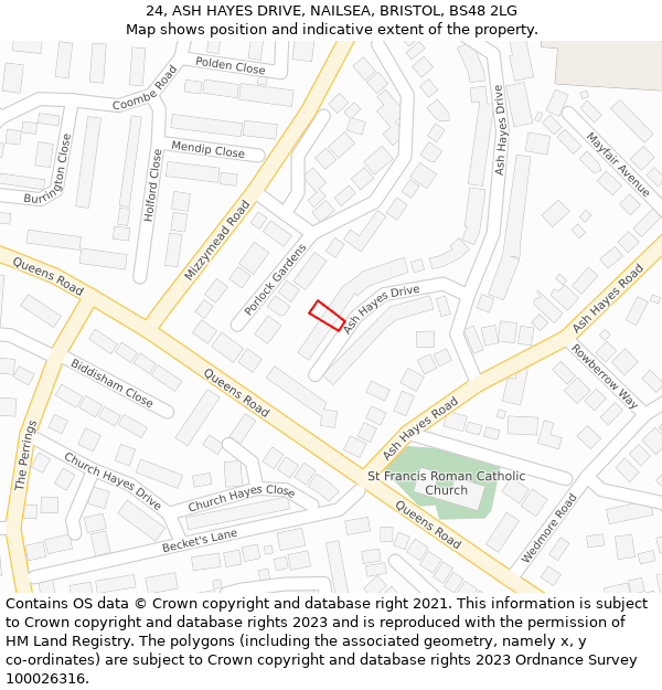 24, ASH HAYES DRIVE, NAILSEA, BRISTOL, BS48 2LG: Location map and indicative extent of plot