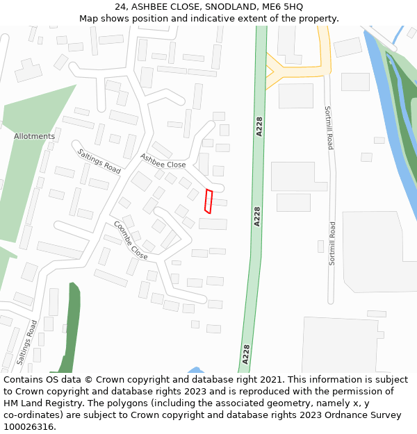 24, ASHBEE CLOSE, SNODLAND, ME6 5HQ: Location map and indicative extent of plot