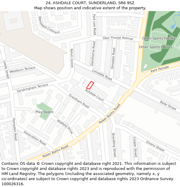 24, ASHDALE COURT, SUNDERLAND, SR6 9SZ: Location map and indicative extent of plot