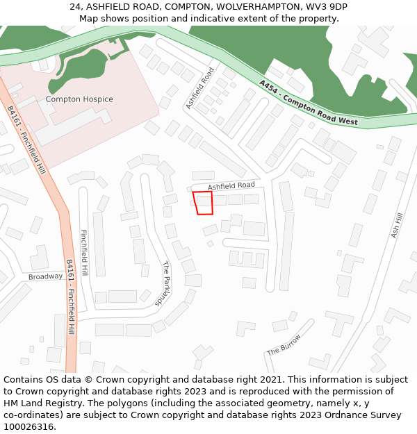 24, ASHFIELD ROAD, COMPTON, WOLVERHAMPTON, WV3 9DP: Location map and indicative extent of plot