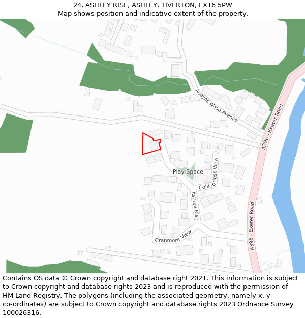 24, ASHLEY RISE, ASHLEY, TIVERTON, EX16 5PW: Location map and indicative extent of plot