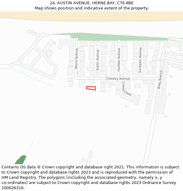 24, AUSTIN AVENUE, HERNE BAY, CT6 8BE: Location map and indicative extent of plot