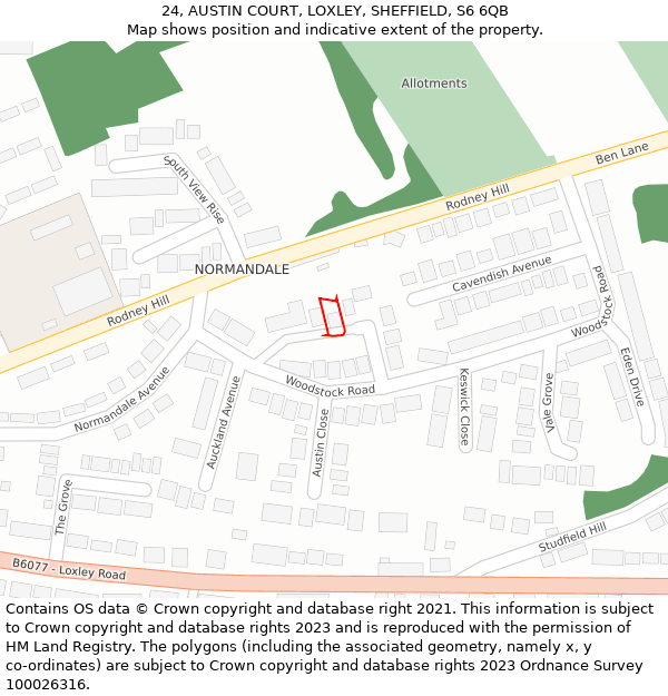 24, AUSTIN COURT, LOXLEY, SHEFFIELD, S6 6QB: Location map and indicative extent of plot