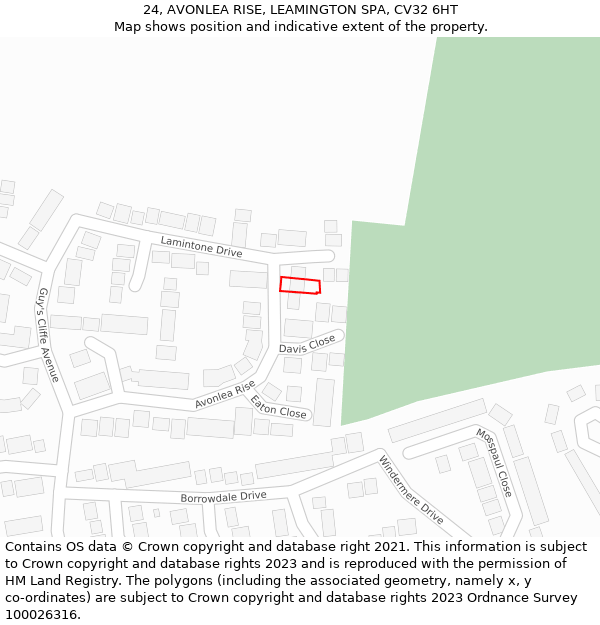 24, AVONLEA RISE, LEAMINGTON SPA, CV32 6HT: Location map and indicative extent of plot