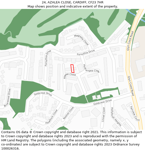 24, AZALEA CLOSE, CARDIFF, CF23 7HR: Location map and indicative extent of plot