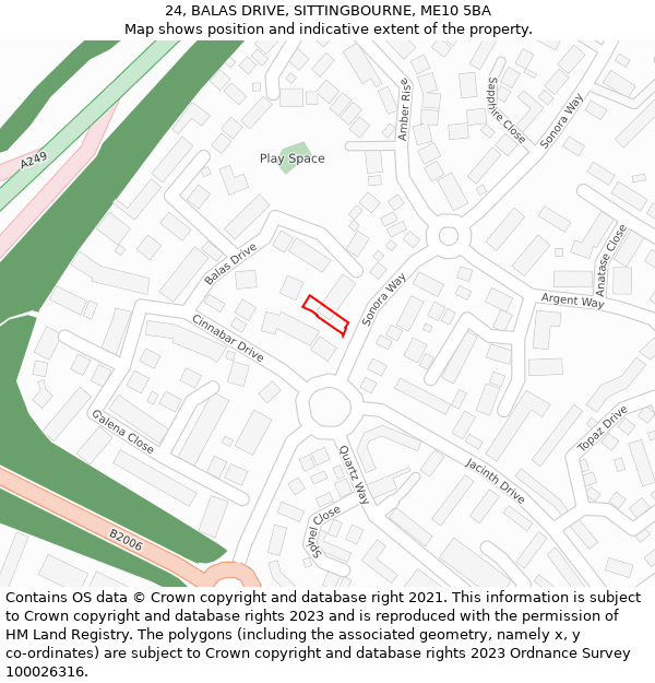 24, BALAS DRIVE, SITTINGBOURNE, ME10 5BA: Location map and indicative extent of plot