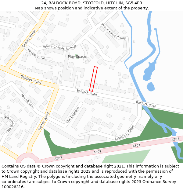 24, BALDOCK ROAD, STOTFOLD, HITCHIN, SG5 4PB: Location map and indicative extent of plot