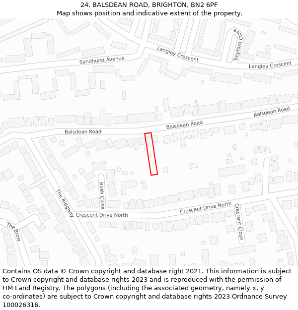 24, BALSDEAN ROAD, BRIGHTON, BN2 6PF: Location map and indicative extent of plot