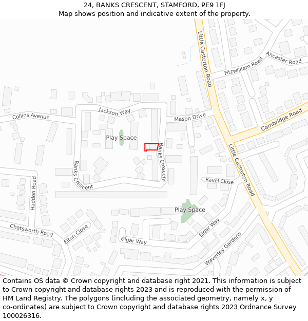 24, BANKS CRESCENT, STAMFORD, PE9 1FJ: Location map and indicative extent of plot