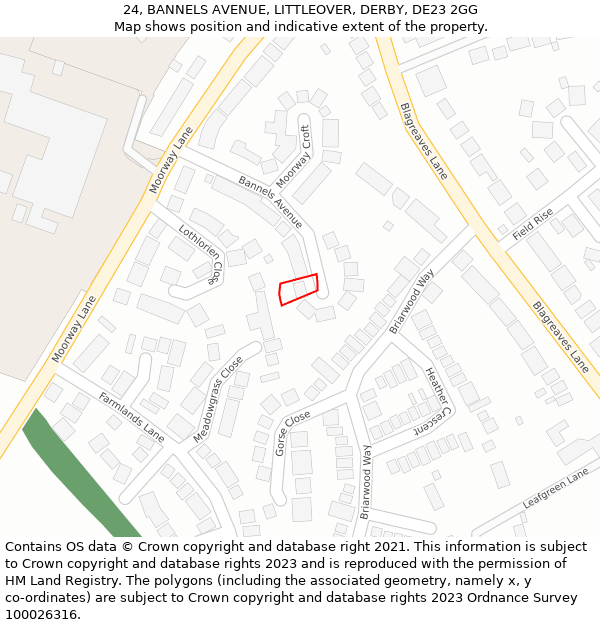 24, BANNELS AVENUE, LITTLEOVER, DERBY, DE23 2GG: Location map and indicative extent of plot