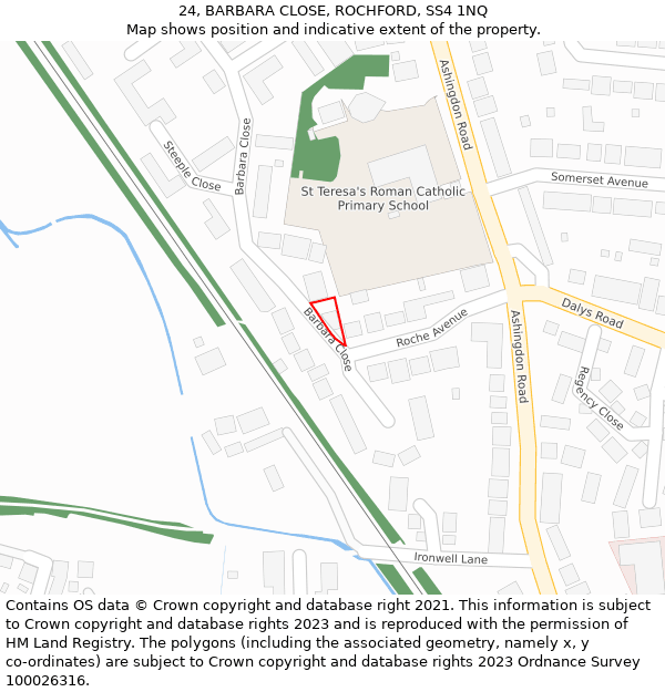 24, BARBARA CLOSE, ROCHFORD, SS4 1NQ: Location map and indicative extent of plot