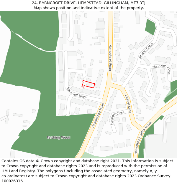 24, BARNCROFT DRIVE, HEMPSTEAD, GILLINGHAM, ME7 3TJ: Location map and indicative extent of plot