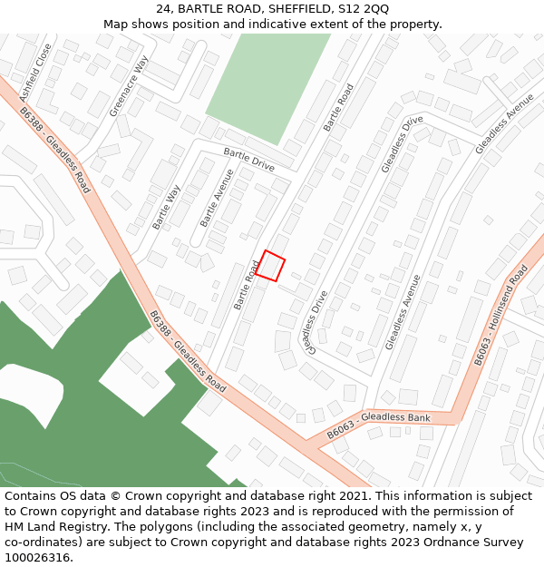 24, BARTLE ROAD, SHEFFIELD, S12 2QQ: Location map and indicative extent of plot