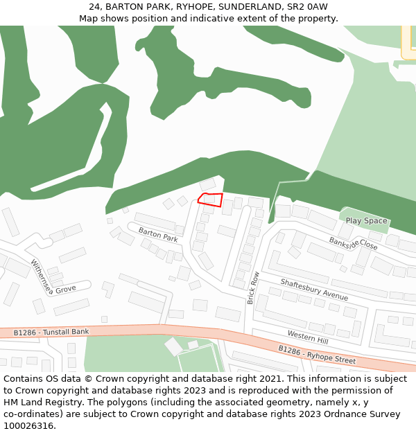 24, BARTON PARK, RYHOPE, SUNDERLAND, SR2 0AW: Location map and indicative extent of plot