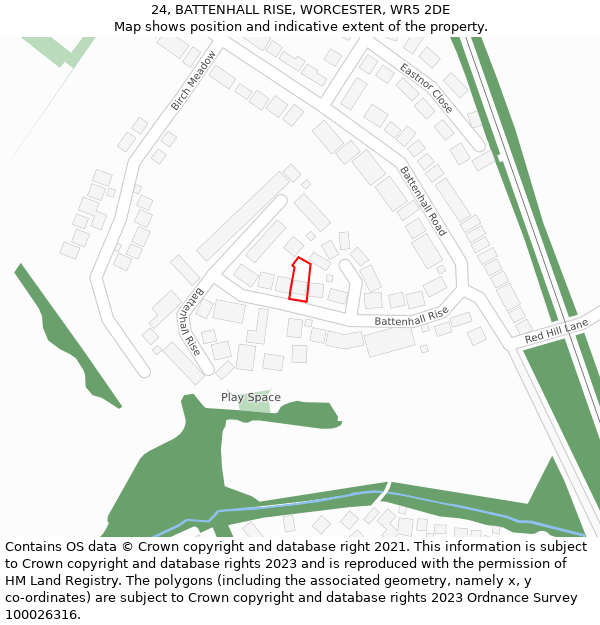 24, BATTENHALL RISE, WORCESTER, WR5 2DE: Location map and indicative extent of plot