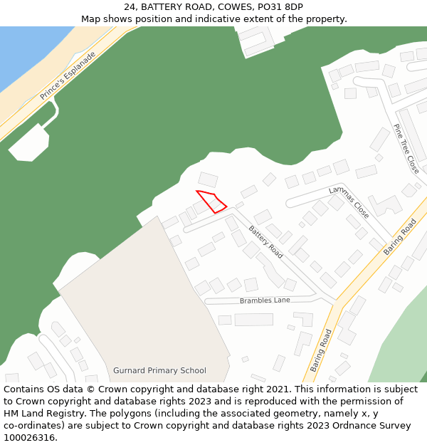 24, BATTERY ROAD, COWES, PO31 8DP: Location map and indicative extent of plot