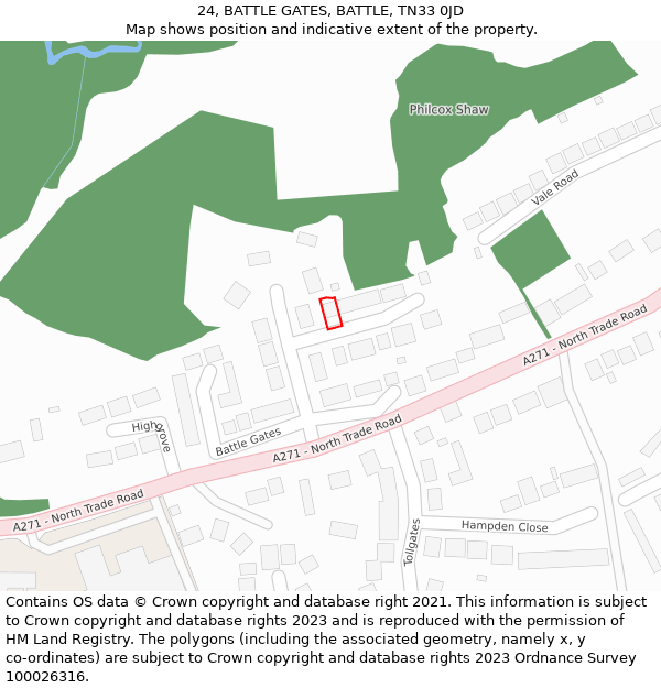 24, BATTLE GATES, BATTLE, TN33 0JD: Location map and indicative extent of plot