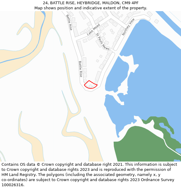 24, BATTLE RISE, HEYBRIDGE, MALDON, CM9 4PF: Location map and indicative extent of plot