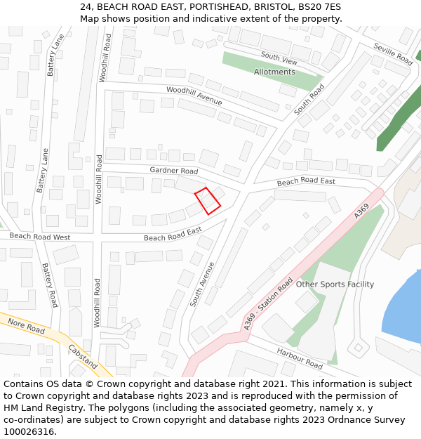 24, BEACH ROAD EAST, PORTISHEAD, BRISTOL, BS20 7ES: Location map and indicative extent of plot