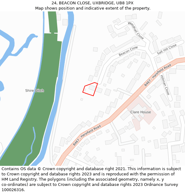 24, BEACON CLOSE, UXBRIDGE, UB8 1PX: Location map and indicative extent of plot