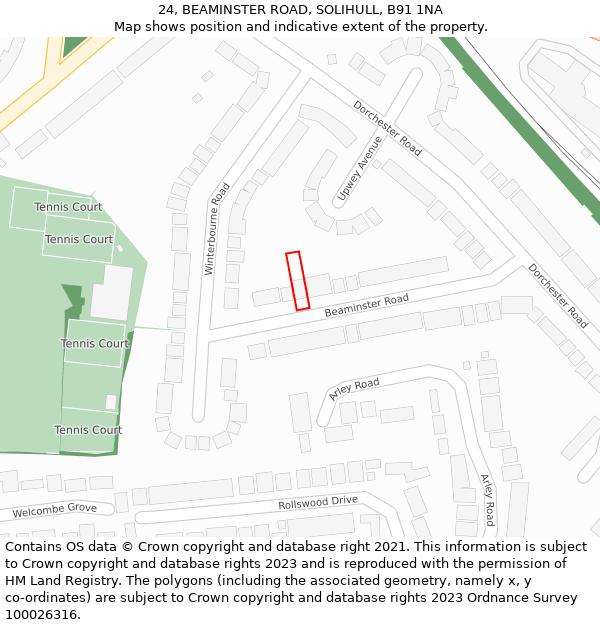 24, BEAMINSTER ROAD, SOLIHULL, B91 1NA: Location map and indicative extent of plot