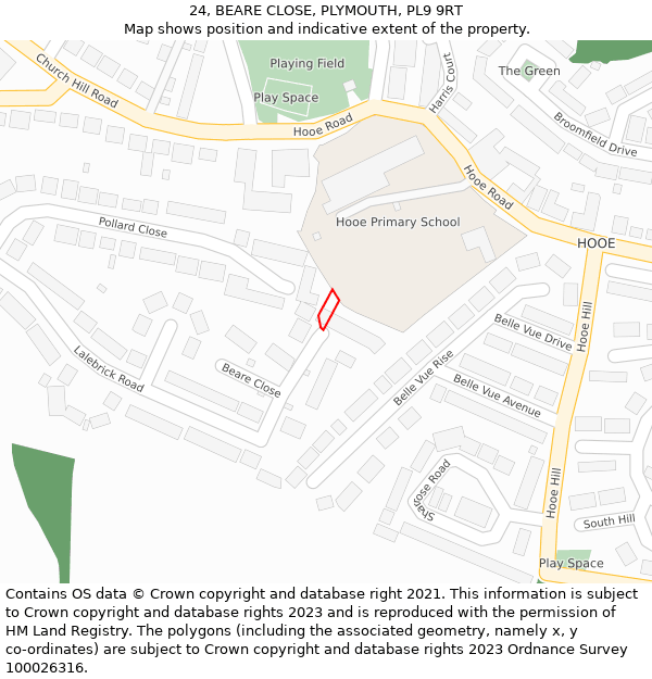24, BEARE CLOSE, PLYMOUTH, PL9 9RT: Location map and indicative extent of plot