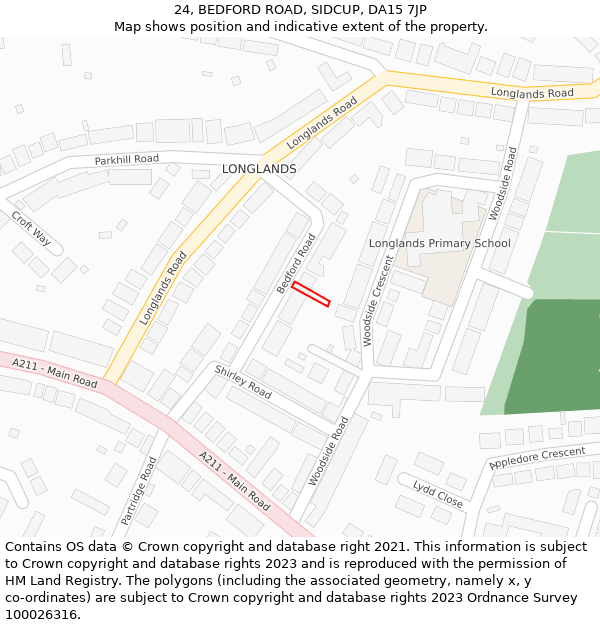 24, BEDFORD ROAD, SIDCUP, DA15 7JP: Location map and indicative extent of plot