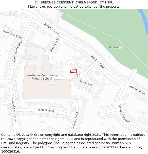 24, BEECHES CRESCENT, CHELMSFORD, CM1 2FU: Location map and indicative extent of plot