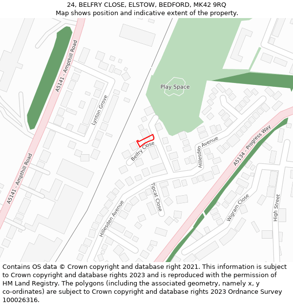 24, BELFRY CLOSE, ELSTOW, BEDFORD, MK42 9RQ: Location map and indicative extent of plot