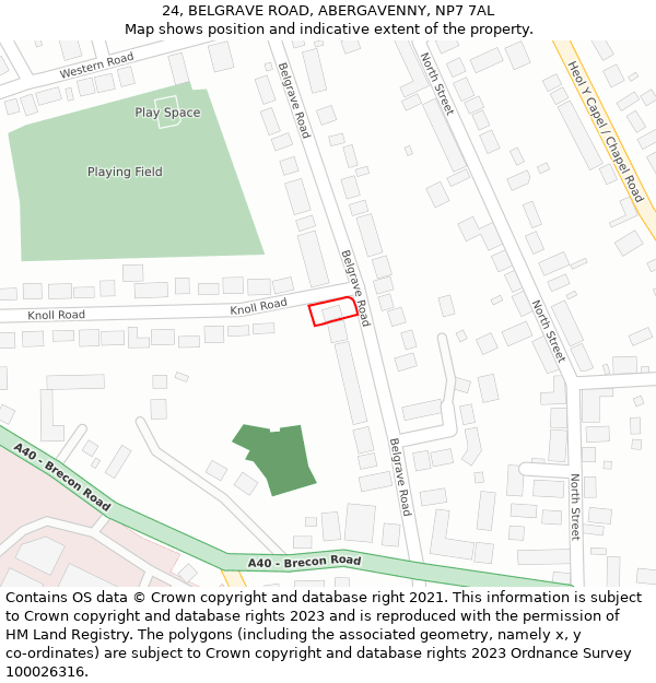 24, BELGRAVE ROAD, ABERGAVENNY, NP7 7AL: Location map and indicative extent of plot