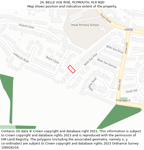 24, BELLE VUE RISE, PLYMOUTH, PL9 9QD: Location map and indicative extent of plot