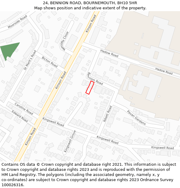 24, BENNION ROAD, BOURNEMOUTH, BH10 5HR: Location map and indicative extent of plot