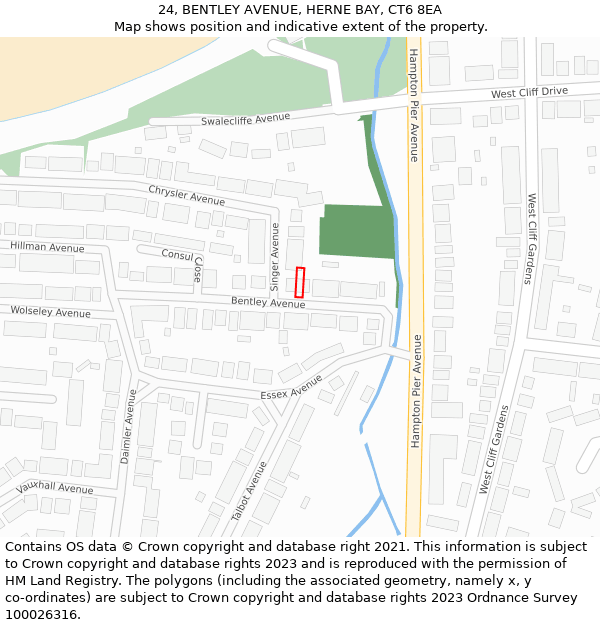 24, BENTLEY AVENUE, HERNE BAY, CT6 8EA: Location map and indicative extent of plot