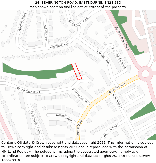 24, BEVERINGTON ROAD, EASTBOURNE, BN21 2SD: Location map and indicative extent of plot