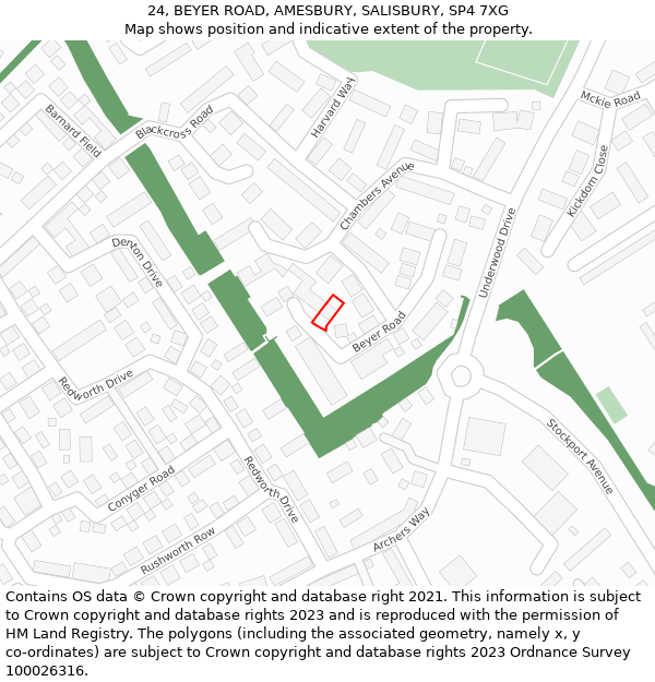 24, BEYER ROAD, AMESBURY, SALISBURY, SP4 7XG: Location map and indicative extent of plot