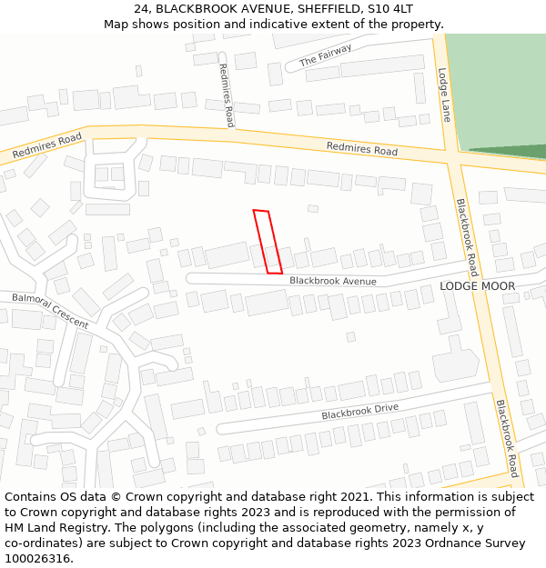 24, BLACKBROOK AVENUE, SHEFFIELD, S10 4LT: Location map and indicative extent of plot