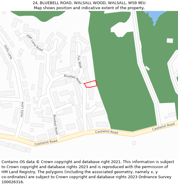 24, BLUEBELL ROAD, WALSALL WOOD, WALSALL, WS9 9EU: Location map and indicative extent of plot